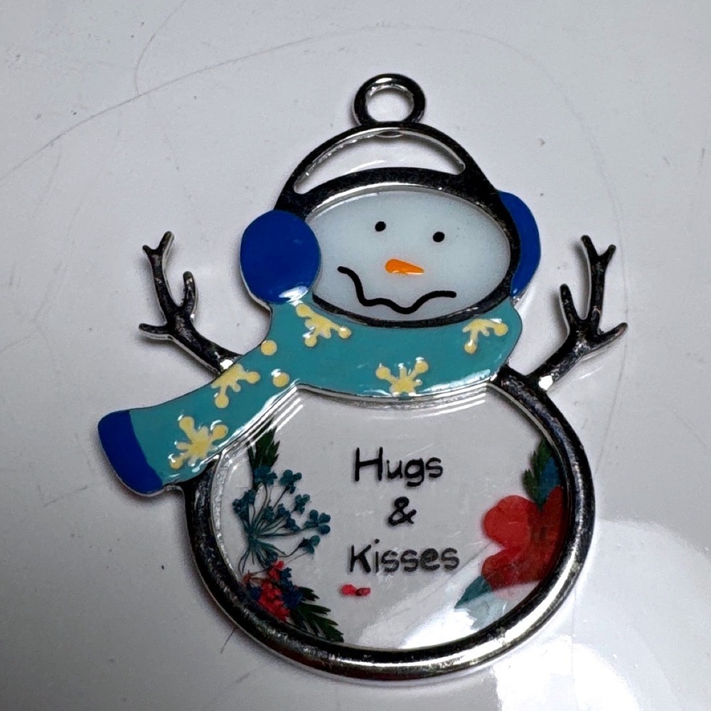 Snowman Ornament Silver Hugs‎ & Kisses Pressed Flower